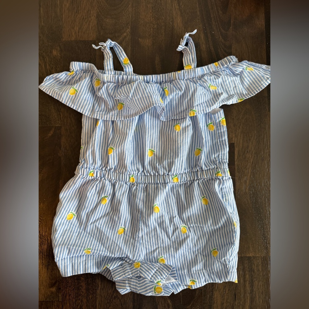 Janie and Jack Blue Striped Kids Romper with Yellow Accents